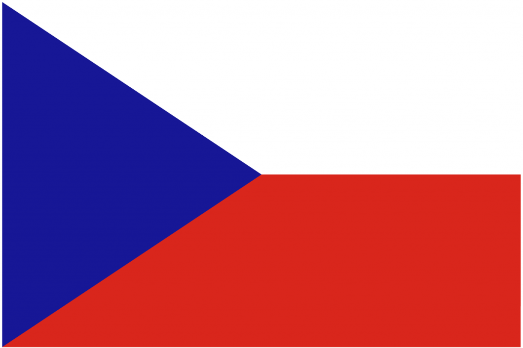 red and white striped flag with blue triangle